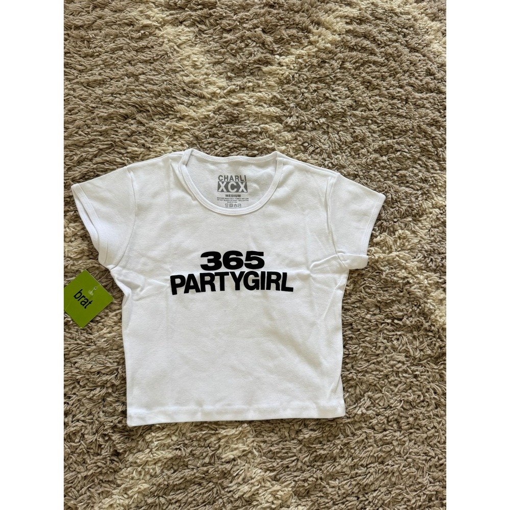Charli XCX 365 Partygirl Brat Tour White Baby Tee Medium